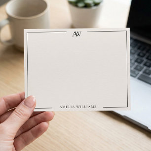 Tarjeta Pequeña Monograma minimalista elegante en negro y marfil m