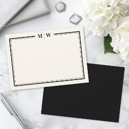 Tarjeta Pequeña Monograma minimalista moderno en negro y marfil