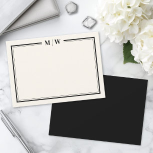 Tarjeta Pequeña Monograma minimalista moderno en negro y marfil