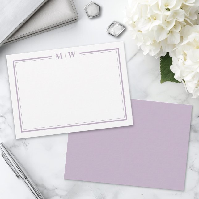 Tarjeta Pequeña Monograma Minimalista Morado (Purple Minimalist Monogram Note Card)