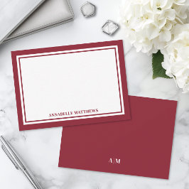 Tarjeta Pequeña Monograma minimalista rojo con dos bordes