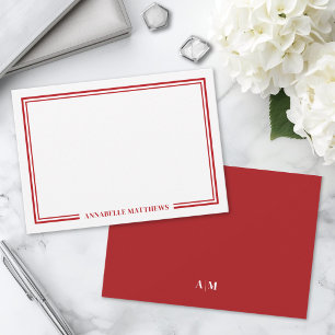 Tarjeta Pequeña Monograma Minimalista Rojo con Dos Bordes