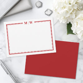 Tarjeta Pequeña Monograma Minimalista Rojo de Dos Bordes