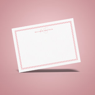 Tarjeta Pequeña Monograma Minimalista simple rosa con dos bordes
