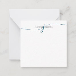 Tarjeta Pequeña Monograma mínimo de escritura azul de la marina de