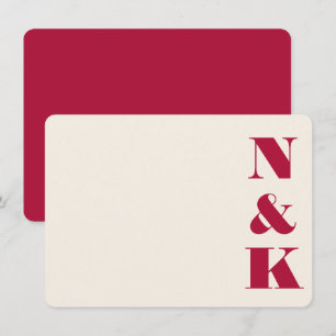 Tarjeta Pequeña Monograma Mínimo Negrita Navidad Rojo Bodas Nombre