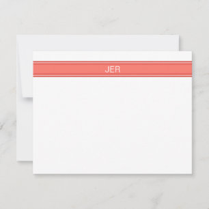 Tarjeta Pequeña Monograma Mínimo Personalizado Coral Rojo Raya