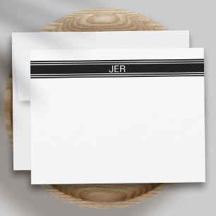Tarjeta Pequeña Monograma Mínimo Personalizado Negro Blanco Raya