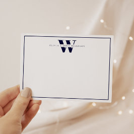 Tarjeta Pequeña Monograma moderno azul de la marina Stationery