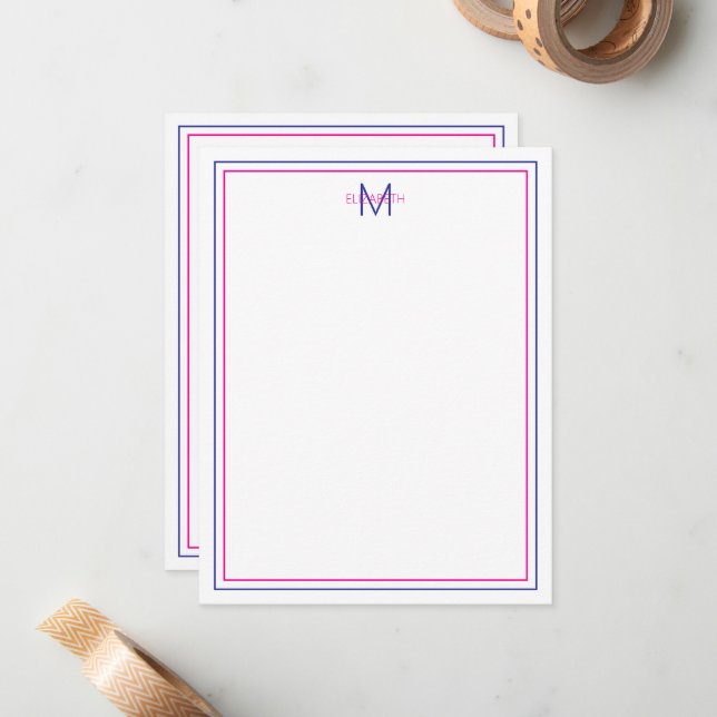 Tarjeta Pequeña Monograma moderno azul marino y rosa precoz (Anverso/Reverso In Situ)