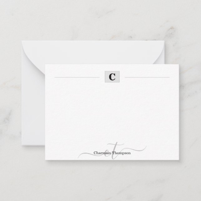 Tarjeta Pequeña Monograma moderno Caja de Iniciales Simple Blanco (Anverso)