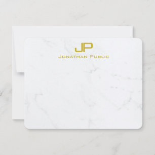 Tarjeta Pequeña Monograma moderno creativo mármol blanco dorado Te