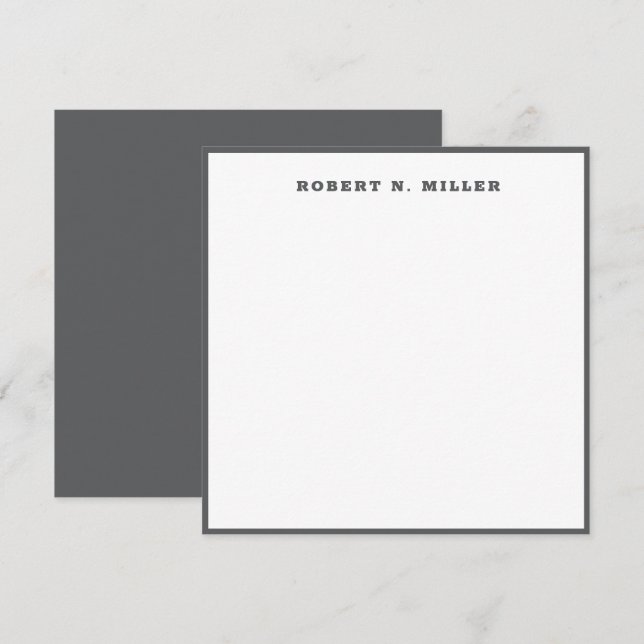 Tarjeta Pequeña Monograma moderno de borde gris de acero oscuro (Anverso / Reverso)