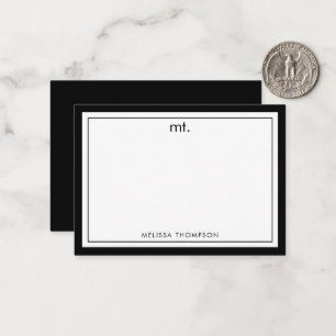 Tarjeta Pequeña Monograma moderno de doble borde negro minimalista