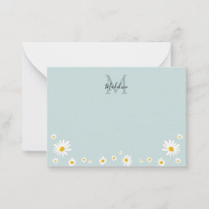 Tarjeta Pequeña Monograma moderno de flor de margarita linda en az