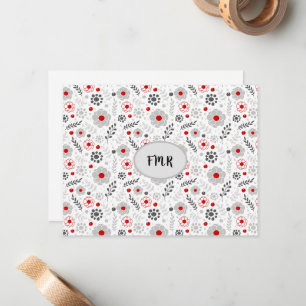 Tarjeta Pequeña Monograma moderno de floración roja gris