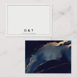 Tarjeta Pequeña Monograma moderno de la pareja azul de la Marina N