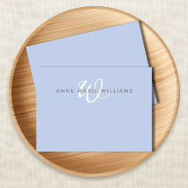 Tarjeta Pequeña Monograma moderno en azul y blanco