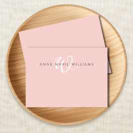 Tarjeta Pequeña Monograma moderno en rosa y blanco con letra cursi