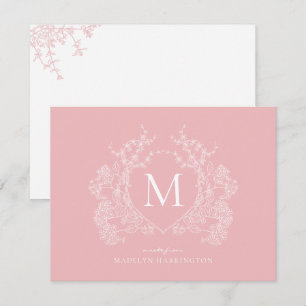 Tarjeta Pequeña Monograma moderno Escudo floral rosa Rubor