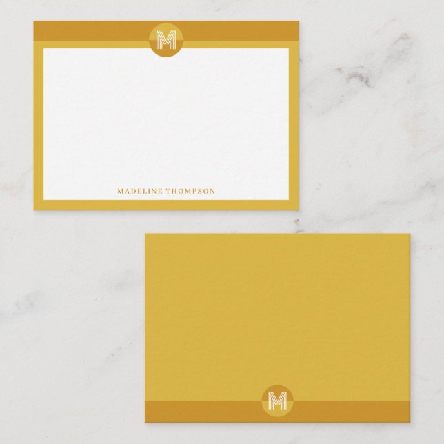 Tarjeta Pequeña Monograma moderno geométrico amarillo mostaza de m (Anverso / Reverso)