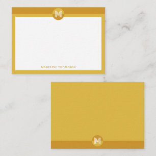 Tarjeta Pequeña Monograma moderno geométrico amarillo mostaza de m