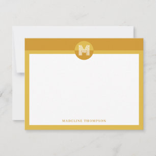 Tarjeta Pequeña Monograma moderno geométrico amarillo mostaza de m