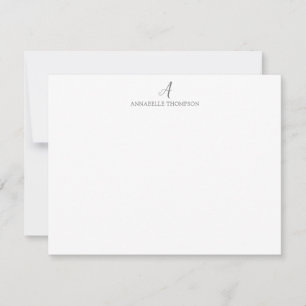 Tarjeta Pequeña Monograma moderno Gris Smokey Stationery personal
