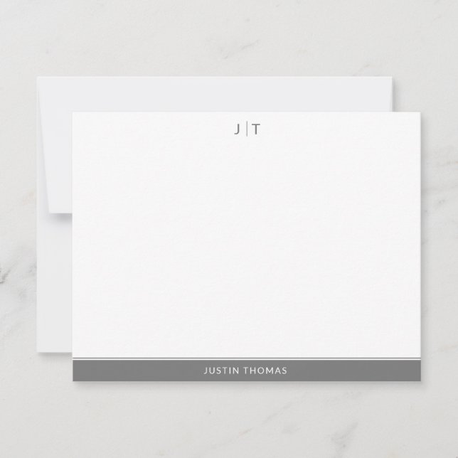 Tarjeta Pequeña Monograma moderno Gris Smokey Stationery personal  (Anverso)