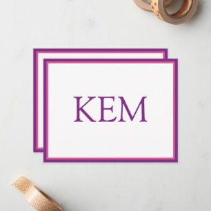 Tarjeta Pequeña Monograma moderno minimalista de color púrpura y r
