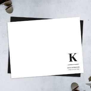 Tarjeta Pequeña Monograma moderno minimalista negro y blanco