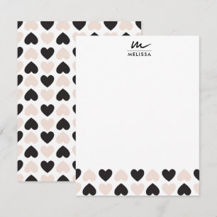 Tarjeta Pequeña Monograma moderno Rubor de corazones de amor negro