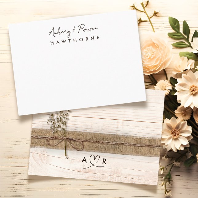 Tarjeta Pequeña Monograma moderno simple Boda Rústico de pareja (Subido por el creador)