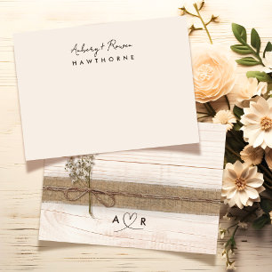 Tarjeta Pequeña Monograma moderno simple Boda Rústico de pareja