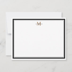 Tarjeta Pequeña Monograma moderno simple de oro de borde negro