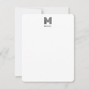 Tarjeta Pequeña Monograma moderno simple negro y blanco