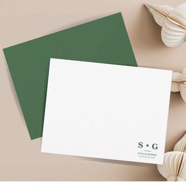 Tarjeta Pequeña Monograma moderno verde de caza minimalista (Subido por el creador)
