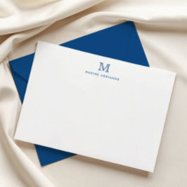 Tarjeta Pequeña Monograma Navy Azul Simple Clásico Elegante Formal