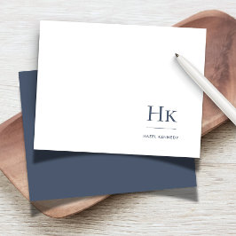 Tarjeta Pequeña Monograma Navy Blanco Simple Elegante Social Notec
