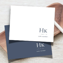Tarjeta Pequeña Monograma Navy Blanco Simple Elegante Social Notec