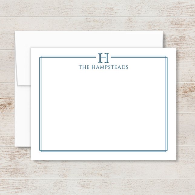 Tarjeta Pequeña Monograma Navy Blue Elegent Family Stationery (Subido por el creador)
