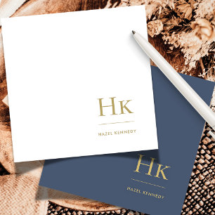 Tarjeta Pequeña Monograma Navy Gold Simple Elegante Social Notecar