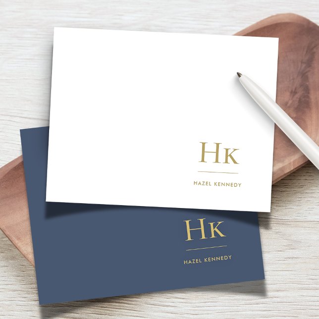Tarjeta Pequeña Monograma Navy Gold Simple Elegante Social Notecar (Subido por el creador)