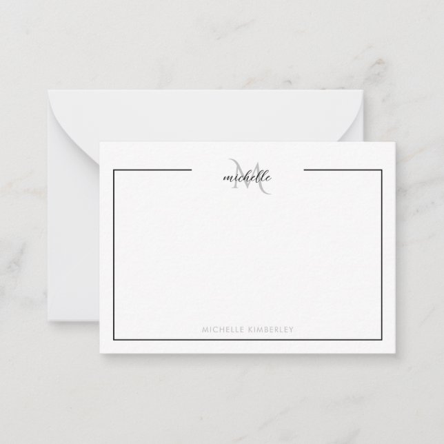 Tarjeta Pequeña Monograma negro y blanco de Moda mínima (Anverso)
