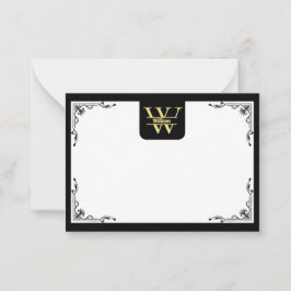 Tarjeta Pequeña Monograma negro y dorado | Escritura inicial elega