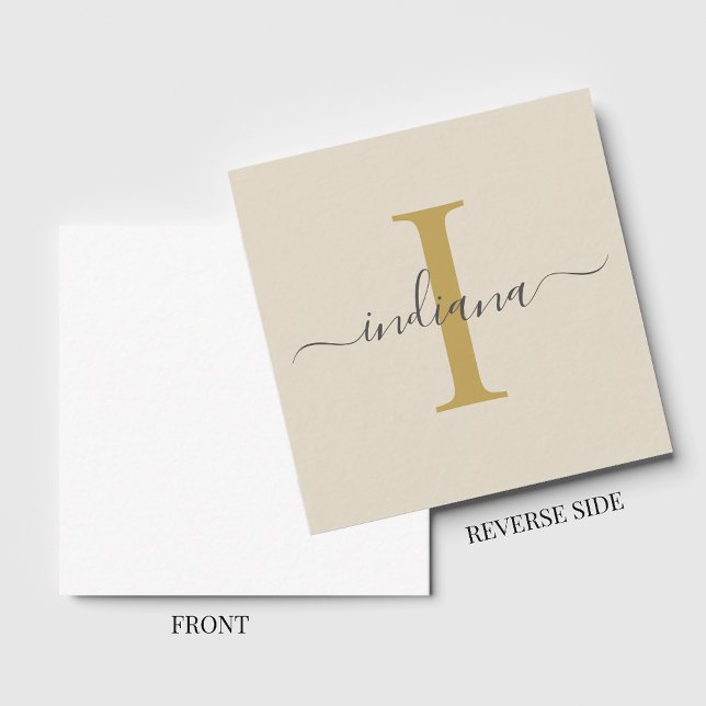 Tarjeta Pequeña Monograma Nombre Gris dorado con letra manual inic (Monogram Name Initial Hand-Lettered Gold Gray Note Card)