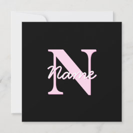 Tarjeta Pequeña Monograma personalizable lindo | Rosa claro y negr