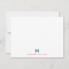 Tarjeta Pequeña Monograma personalizado Art Deco moderno azul rojo