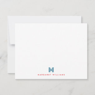 Tarjeta Pequeña Monograma personalizado Art Deco moderno azul rojo