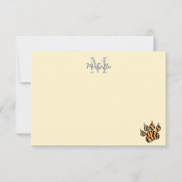 Tarjeta Pequeña Monograma personalizado con huella de tigre lindo
